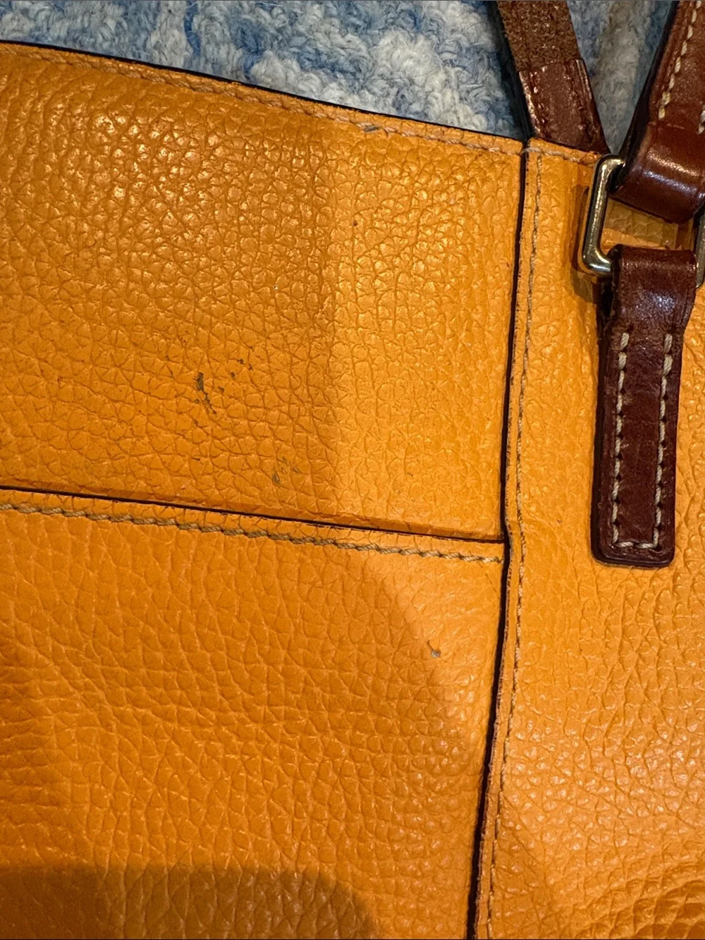 Dooney & Bourke Orange Pebbled Leather Tote with Brown Straps